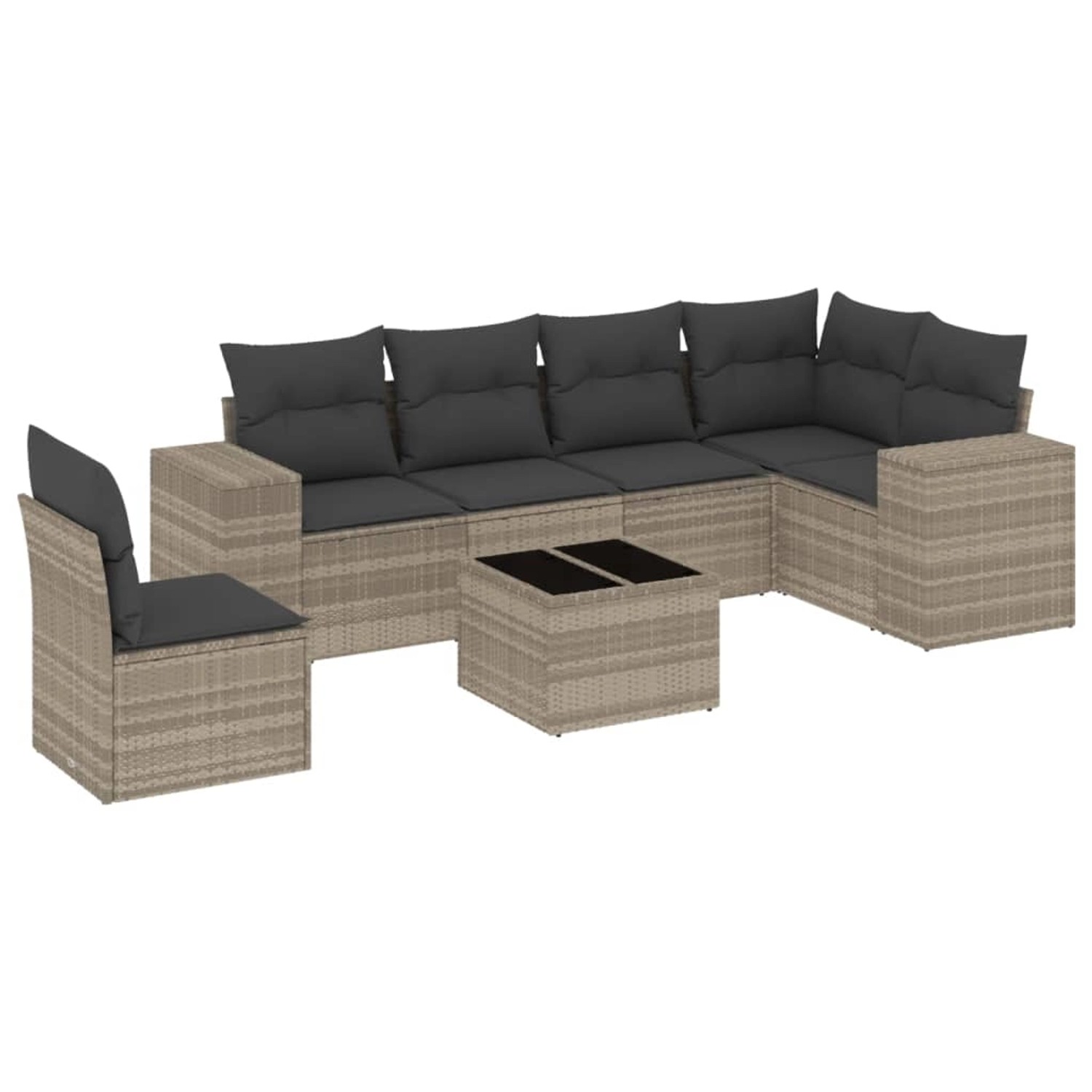 vidaXL 7-Tlg Garten-Sofagarnitur mit Kissen Hellgrau Poly Rattan 3254979 günstig online kaufen