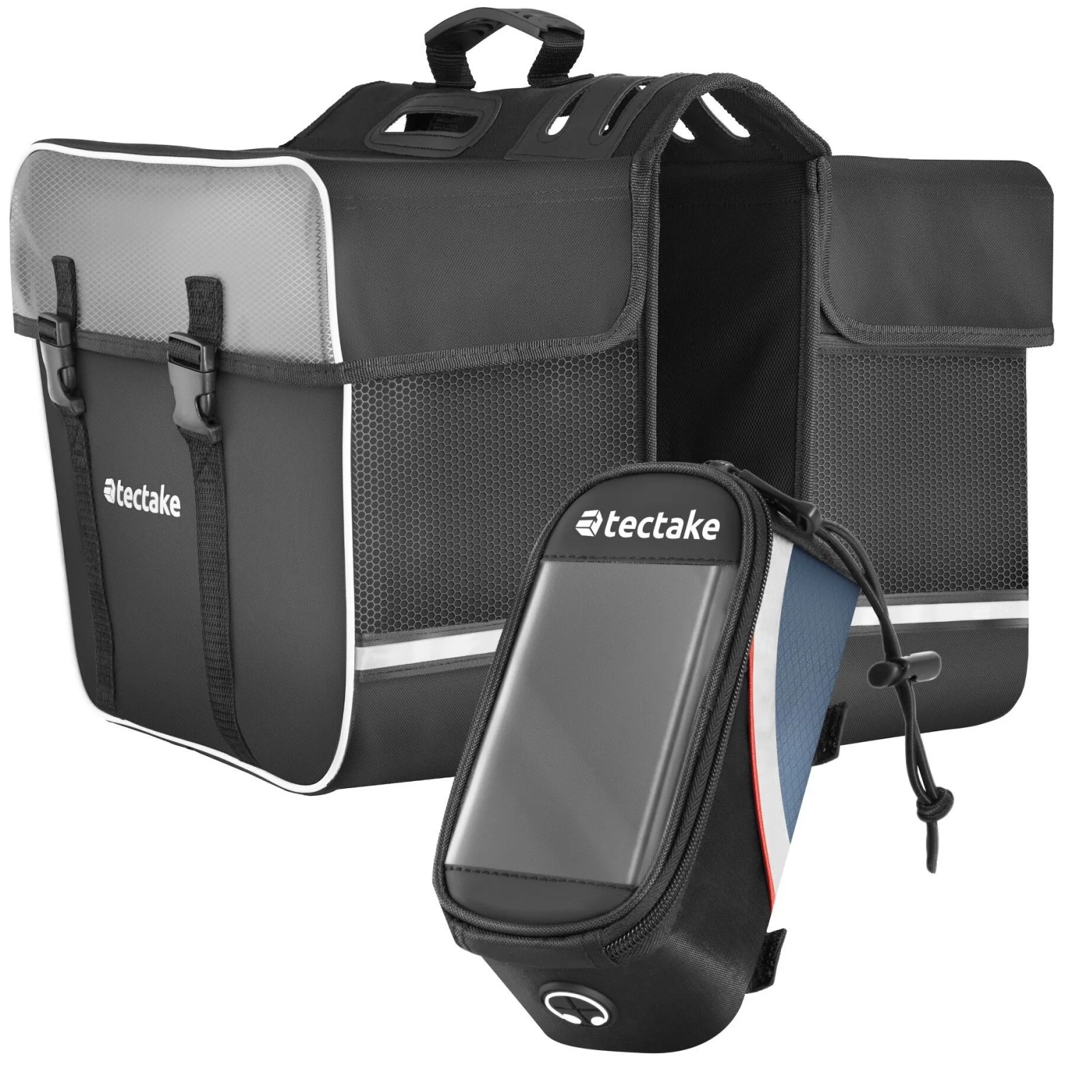 Tectake Set Fahrradtasche Georg und Fahrradrahmentasche  Große Fahrradtasche Mit 2 Fächern Rahmentasche Mit Touch Handyfach 20 x 9 5 x 10 cm 20 x 9 50