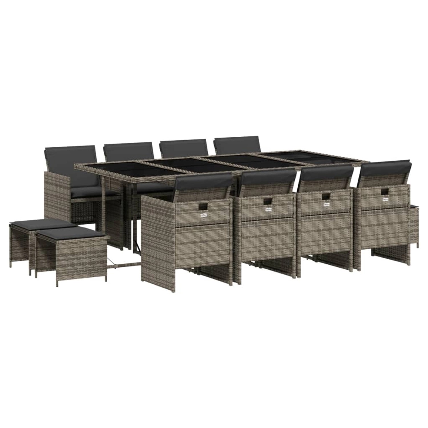 vidaXL 13-tlg Garten-Essgruppe mit Kissen Grau Poly Rattan Modell 23