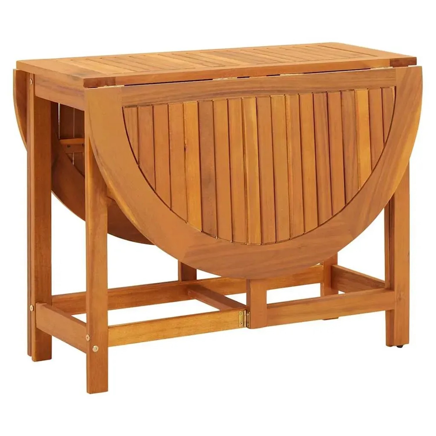 Zusammengeklappter vidaXL Gartentisch aus Akazienholz, 130x90x72 cm. Kompakter Tisch für Terrasse und Garten.