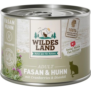 Wildes Land Katzen-Nassfutter Fasan & Huhn, 200g Dose. Getreidefreies Alleinfutter mit Cranberries.