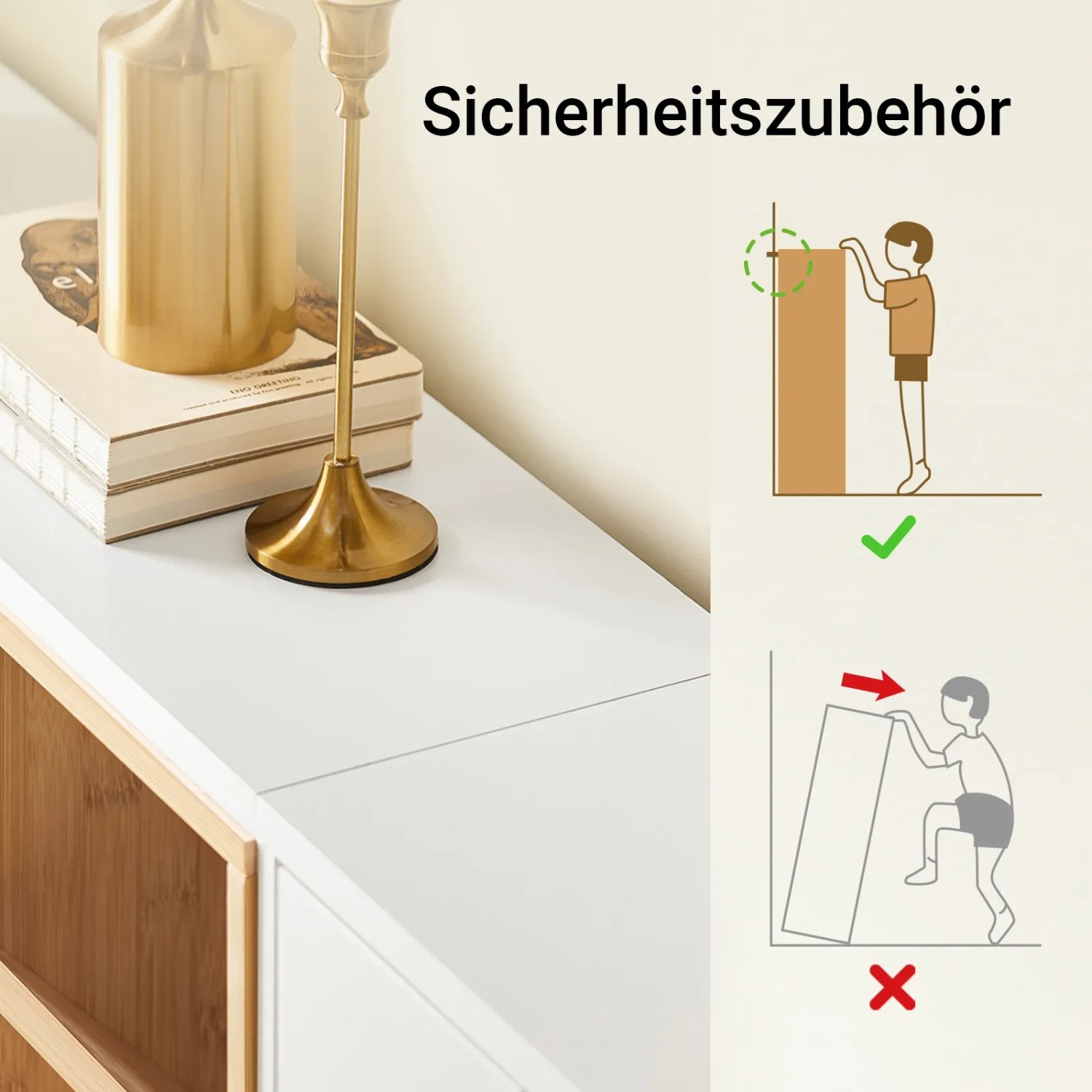 SoBuy Schuhschrank: Sicherheitshinweise für den weißen Schuhkipper. Wandbefestigung gegen Kippen, Bambus-Details.