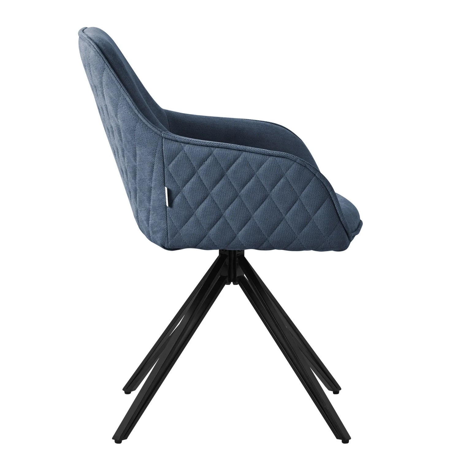 Blauer, drehbarer ML-Design Esszimmerstuhl mit Webstoffbezug, Arm- und Rückenlehne.