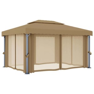 vidaXL Pavillon 4x3 m Taupe mit Vorhängen und Aluminiumrahmen für Garten & Terrasse.
