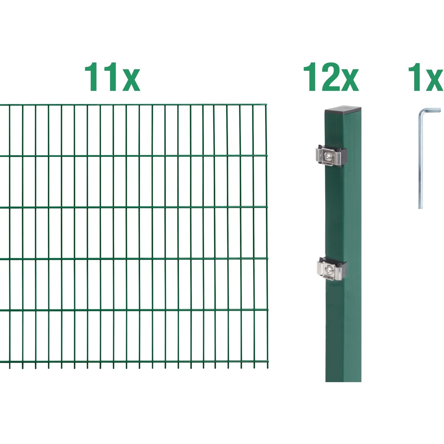 Metallzaun Grund-Set Doppelstabmatte verz. Grün beschichtet 11 x 2 m x 1 m