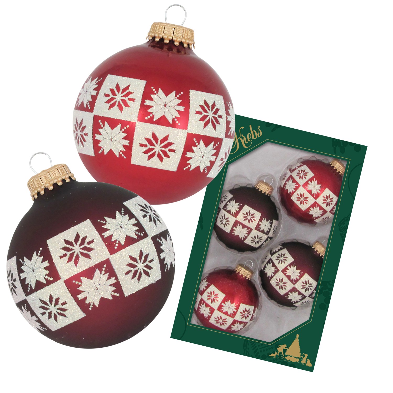 Krebs Glas Lauscha Weihnachtsbaumkugel mit Banddeko 4-tlg. 7cm