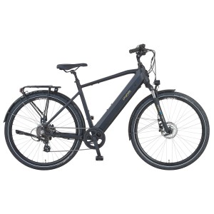 Schwarzes Prophete Trekking E-Bike Entdecker 2.0 Herrenrad mit Diamantrahmen und 28 Zoll Reifen.