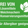 Symbol: Wandfarbe Cosy White, frei von Lösungsmitteln, Weichmachern und Konservierungsmitteln, für Allergiker geeignet.