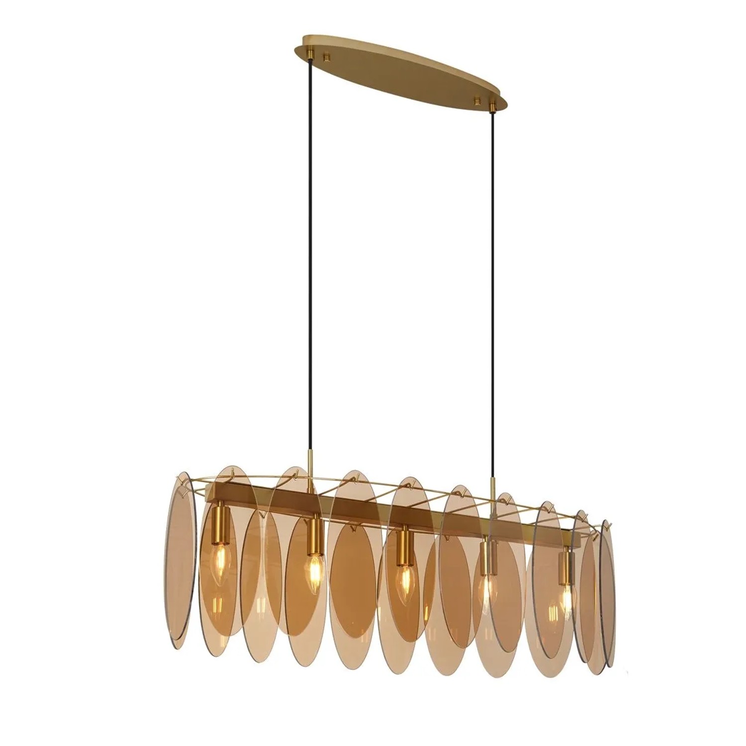 Qazqa Art Deco Hängelampe Gold Mit Bernsteinfarbenem Glas Oval 5 Flammig Mochan