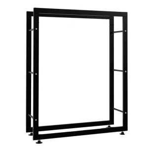 Schwarzes DELUKE Kaminholzregal aus Metall für Innen, 25x80x100cm.
