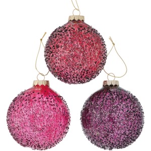 3-fach sortierte Boltze Home Weihnachtskugeln Hedda in Lila-, Rot- und Pinktönen aus Glas.