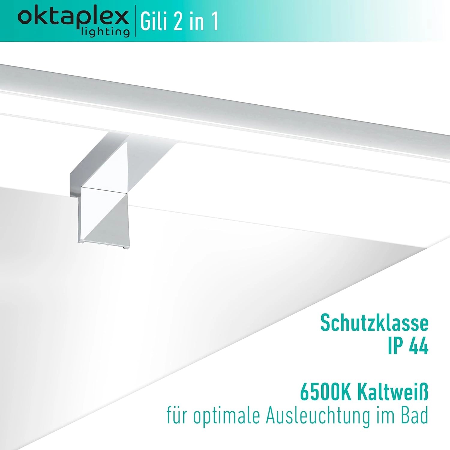 Oktaplex LED Spiegellampe, 30cm, Chrom, 6500K kaltweiß, 5W, zur Montage auf Spiegel oder Schrank.