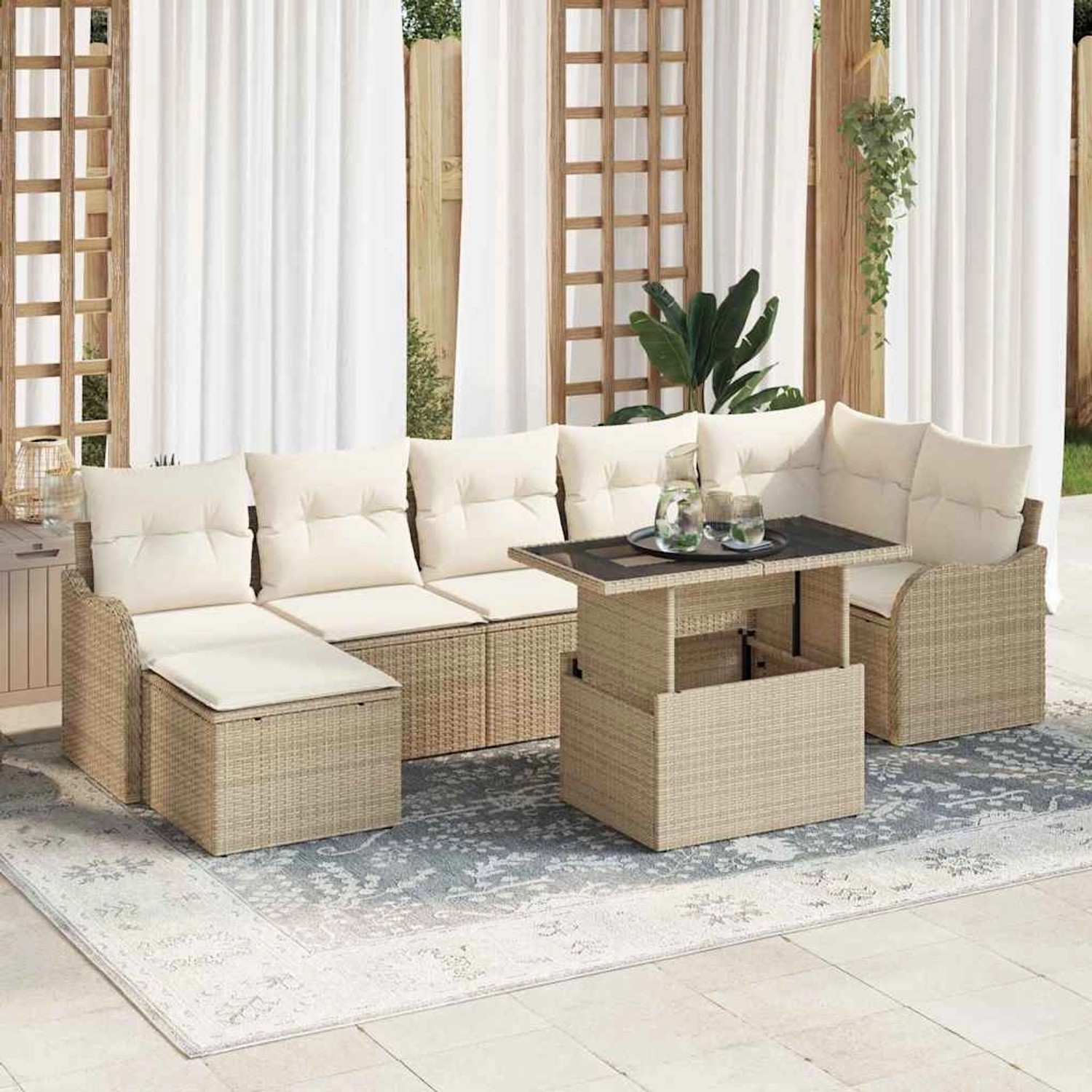 vidaXL Garten-Sofa-Set mit Kissen 8-Tlg Beige Poly Rattan 3348507 günstig online kaufen