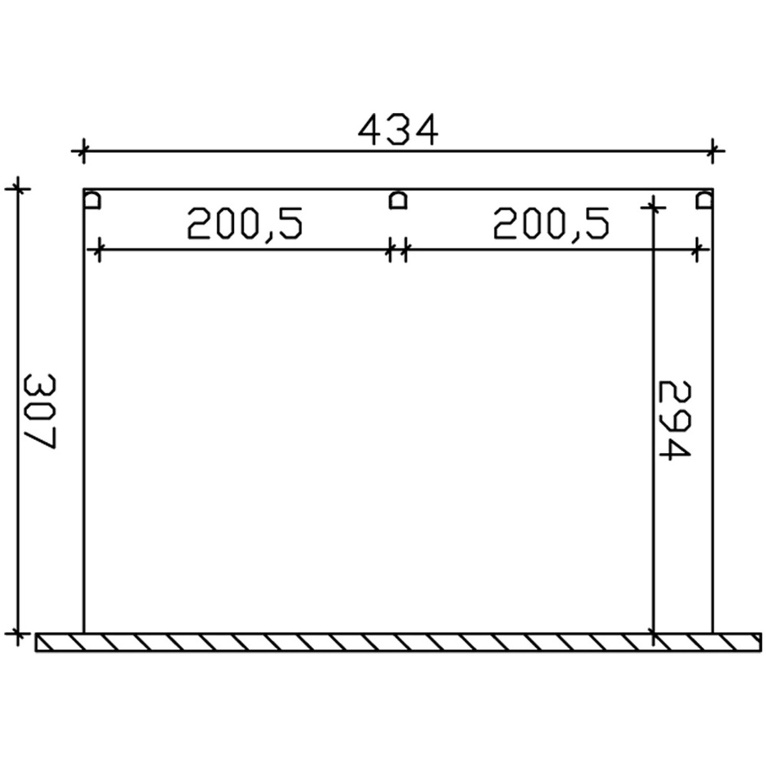 Technische Zeichnung der Skan Holz Garda Terrassenüberdachung, 434x307 cm, Aluminium Anthrazit.