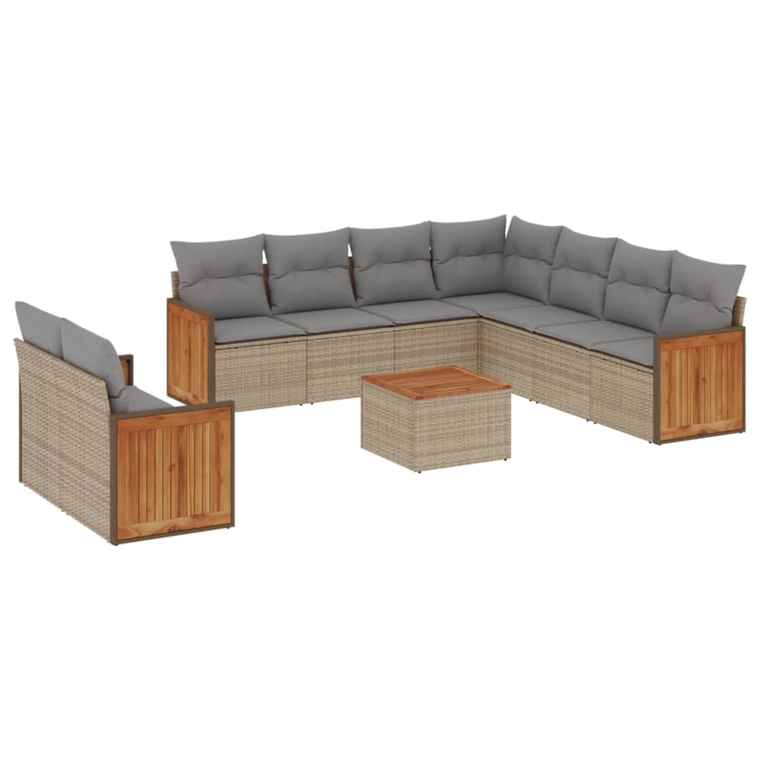 vidaXL 10-Tlg Garten-Sofagarnitur mit Kissen Beige Poly Rattan 3227788