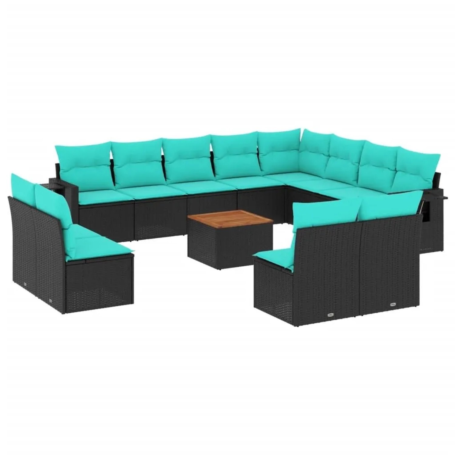 vidaXL 13-Tlg Gartensofa-Set mit Kissen Schwarzes Polyrattan 3224811