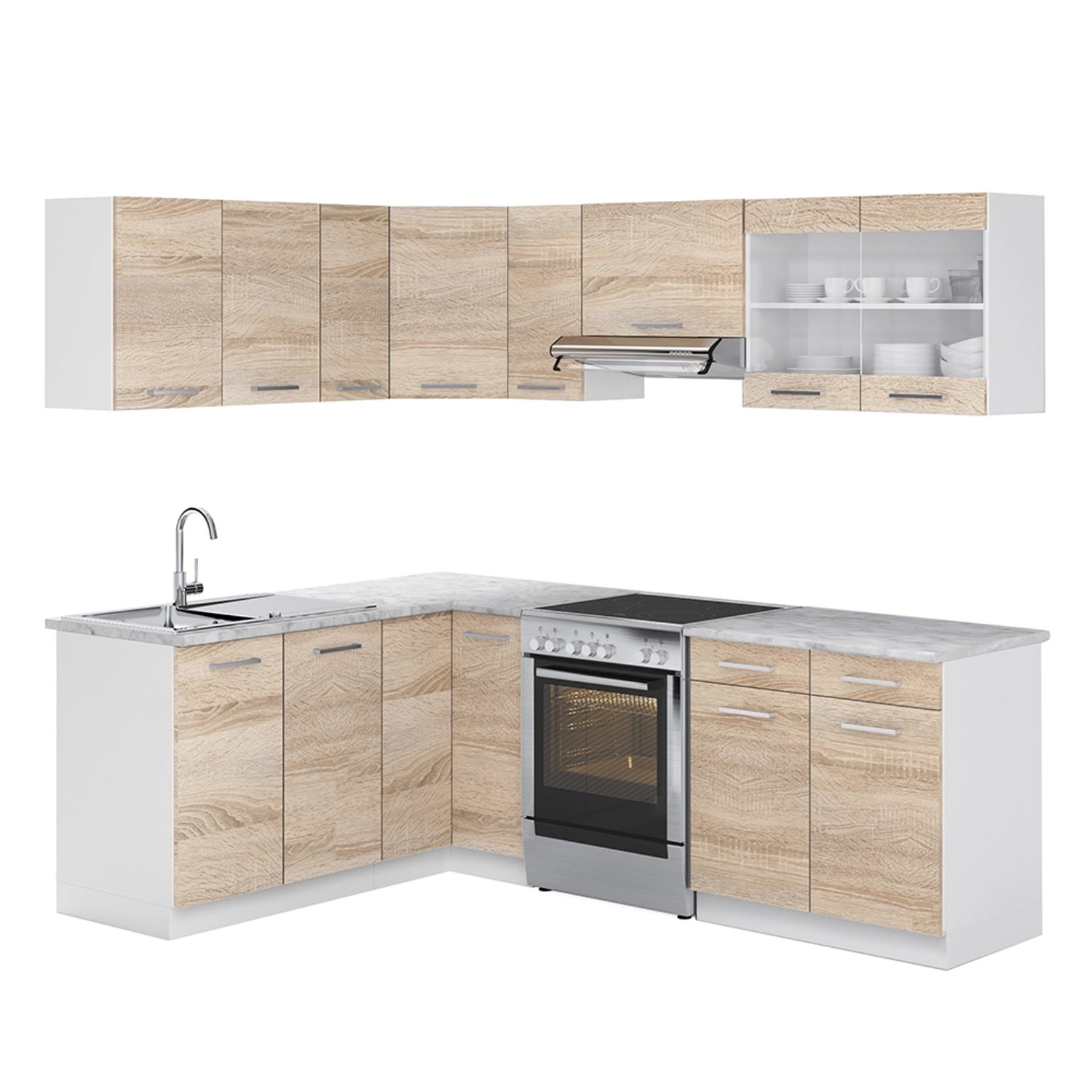 Vicco Rick Eckküche Weiß/Sonoma 227 x 167 cm AP MarmorRick günstig online kaufen