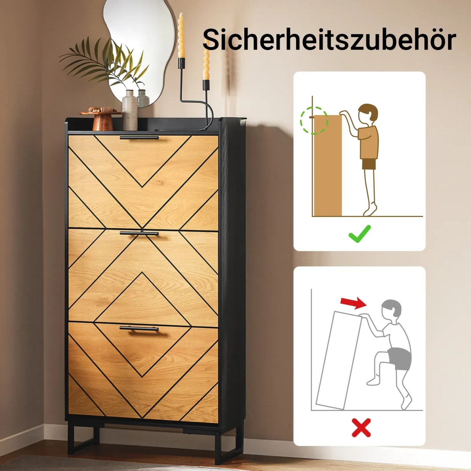SoBuy Schuhschrank FSR164-SCH mit 3 Klappen, schmal und modern. Inkl. Sicherheitshinweis.