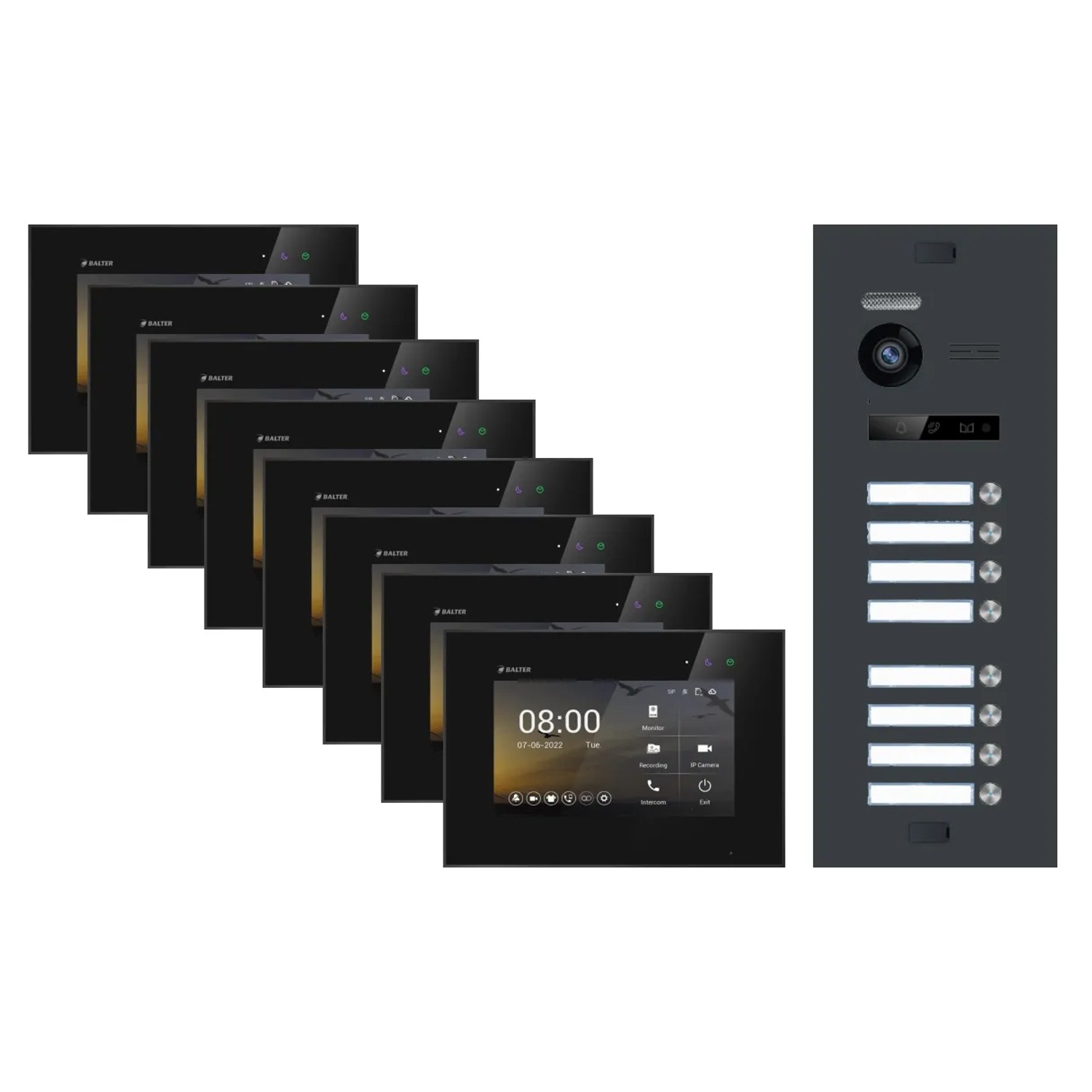 BALTER EVO-HD WLAN Video-Türsprechanlage für 8-Familienhaus mit Smartphone-App Anthrazitgrau-Schwarz