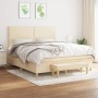 Cremefarbenes Boxspringbett 180x200 cm mit Matratze und Bank, Stoffbezug.