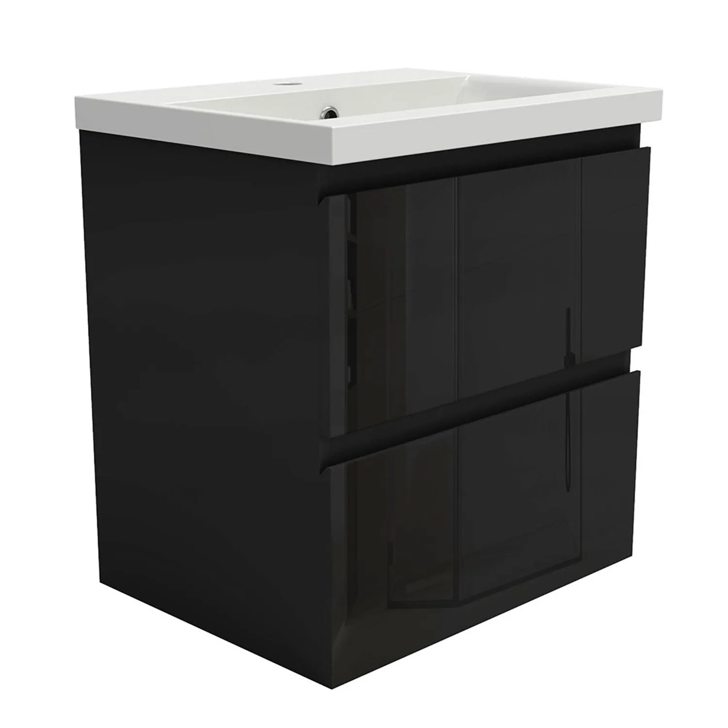 Duschparadies Waschtisch 2 tlg. Zwenia Keramik Waschbecken mit Unterschrank 50cm Hochglanz Schwarz