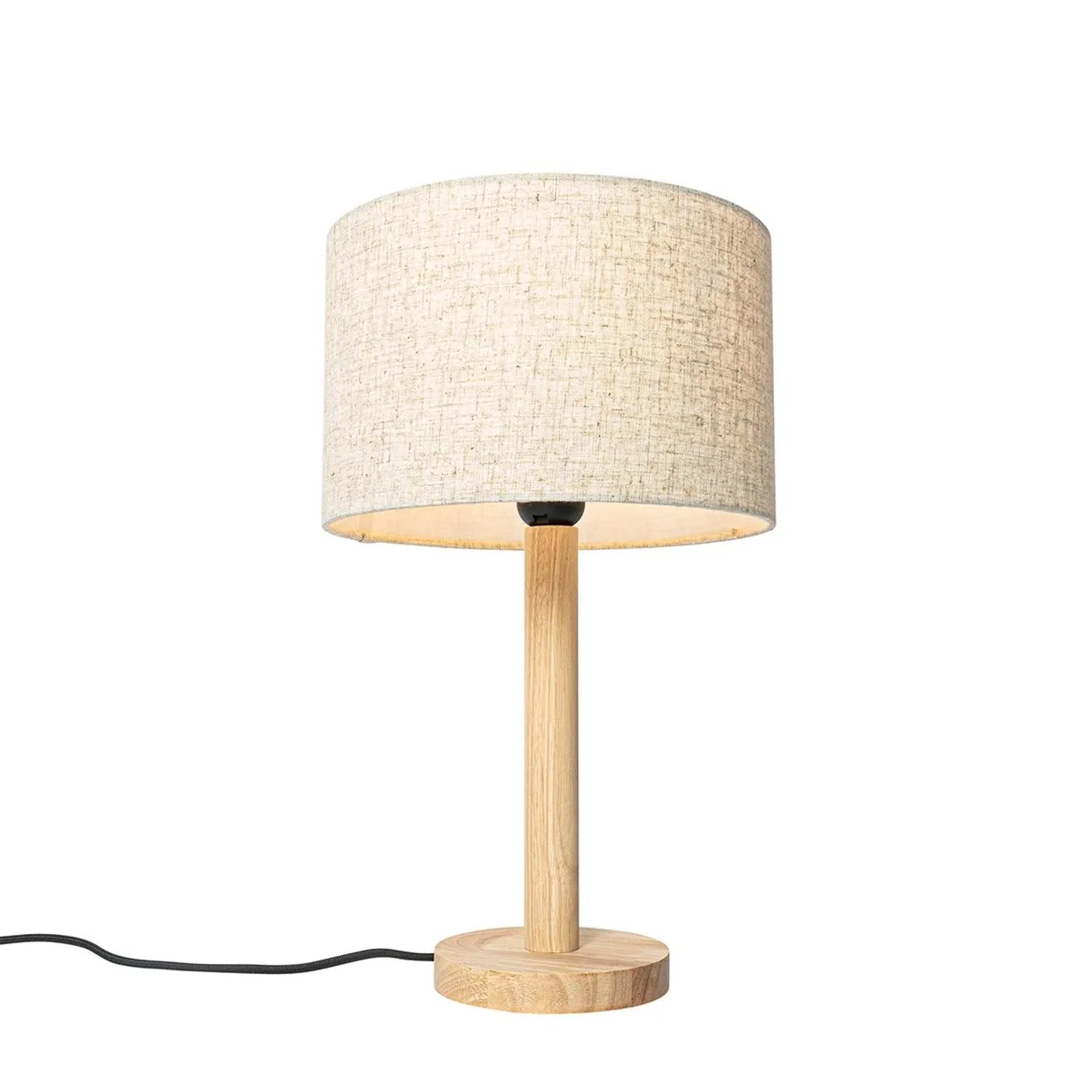 QAZQA Ländliche Tischlampe Holz mit Leinenschirm Beige 25 cm Mels