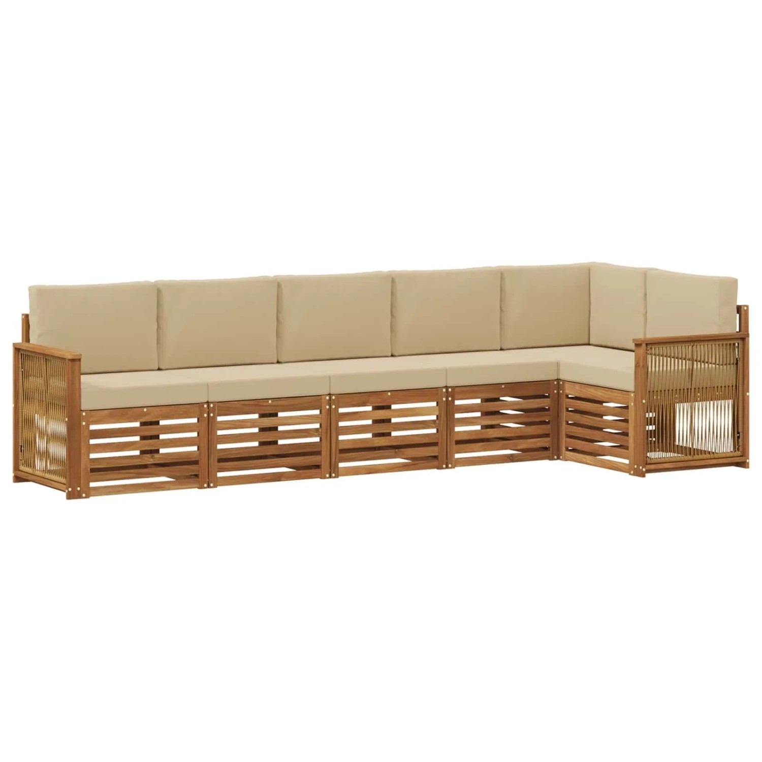vidaXL Ecksofa Set 5 Stk Natur Massives Akazienholz und Polyester 3384419