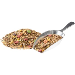 Elles Kaninchenfutter Happy Hoppel mit Schaufel, Mischung aus Getreide, Saaten und bunten Ringen.