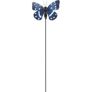 Blauer Gartenstecker Schmetterling, 110 cm, aus Metall für Beet und Pflanzkübel.