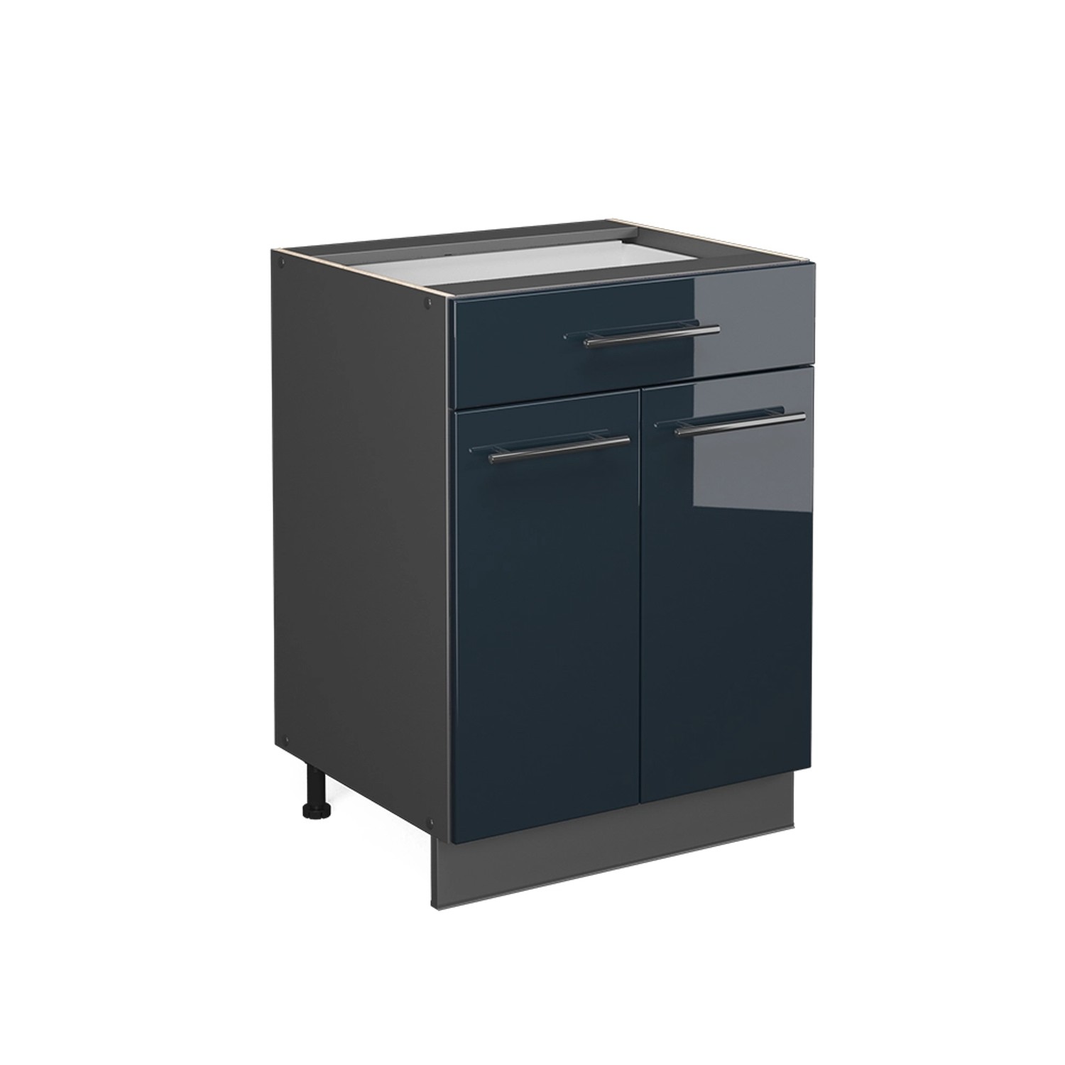 Vicco Küchenunterschrank Fame-Line Dunkelblau Hochglanz/Anthrazit 60 cm mit Schublade ohne Arbeitsplatte