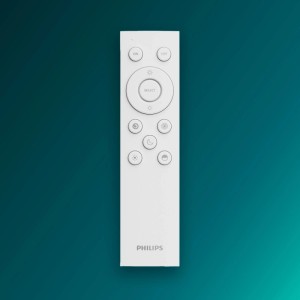Weiße Philips Fernbedienung für LED-Deckenleuchte Valen. Steuert Helligkeit und Lichtfarbe für individuelle Lichtstimmungen.