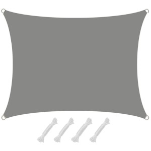 Graues rechteckiges AMANKA Sonnensegel aus Polyester, 1,5x2m, mit D-Ringen und 4 Seilen. UV- & Sichtschutz für Garten.