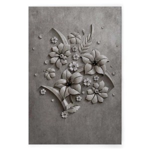 Modernes Wandbild mit 3D Blumen in Betonoptik, Leinwandbild für Wohnzimmer & Schlafzimmer, 60x90 cm.
