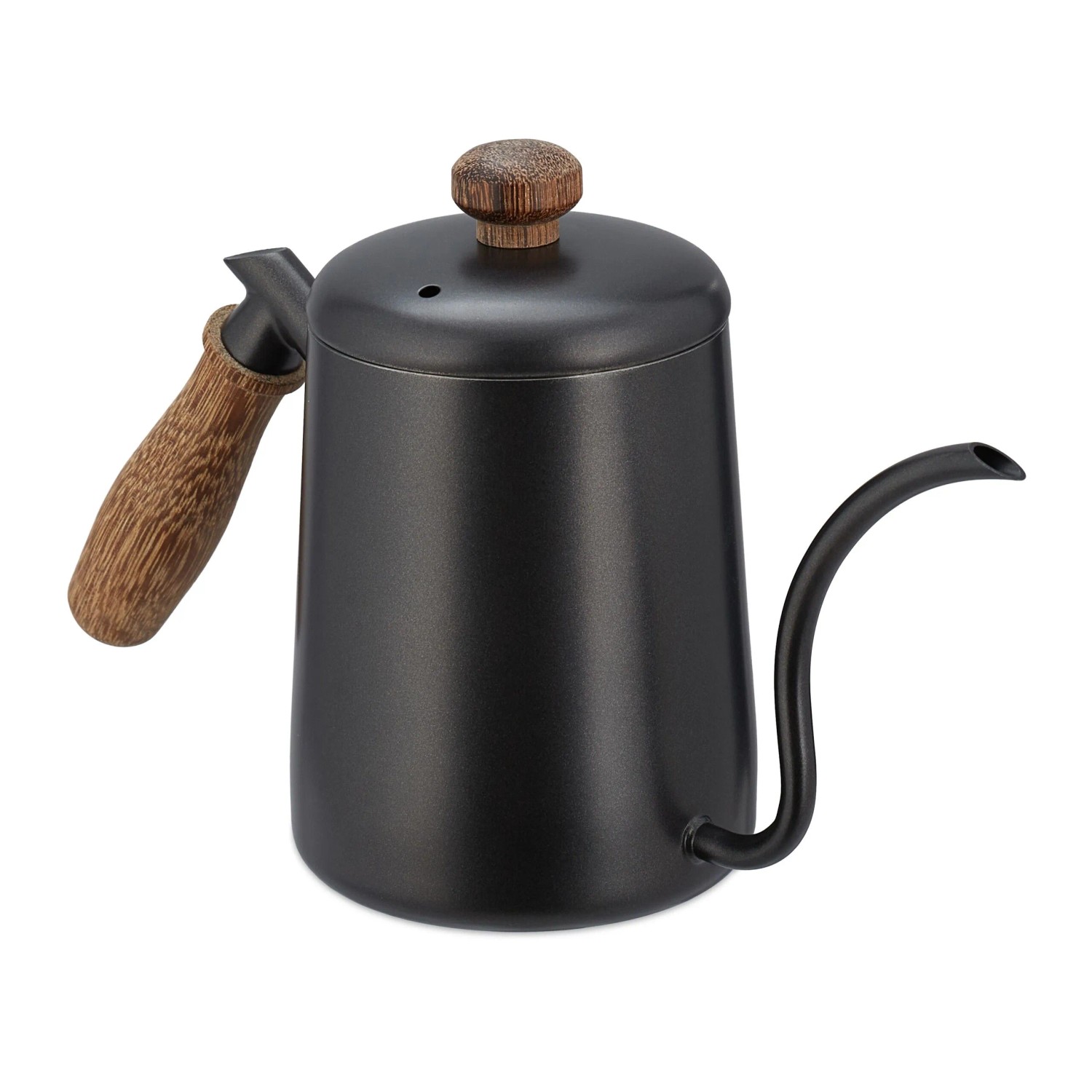 Relaxdays Teekanne Edelstahl Eichenholz Anthrazit Braun Tropffrei 15 cm x 25 cm x 9 cm 400 g