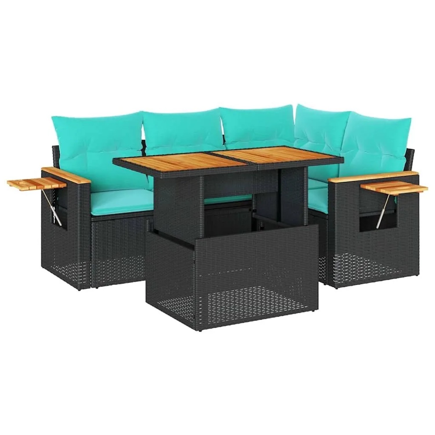 vidaXL 5 Tlg Garten-Sofagarnitur mit Kissen Schwarz Poly Rattan Akazie 3327592