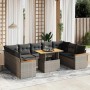 Graue 10-tlg. vidaXL Garten-Sofagarnitur aus Polyrattan mit Tisch und Kissen.