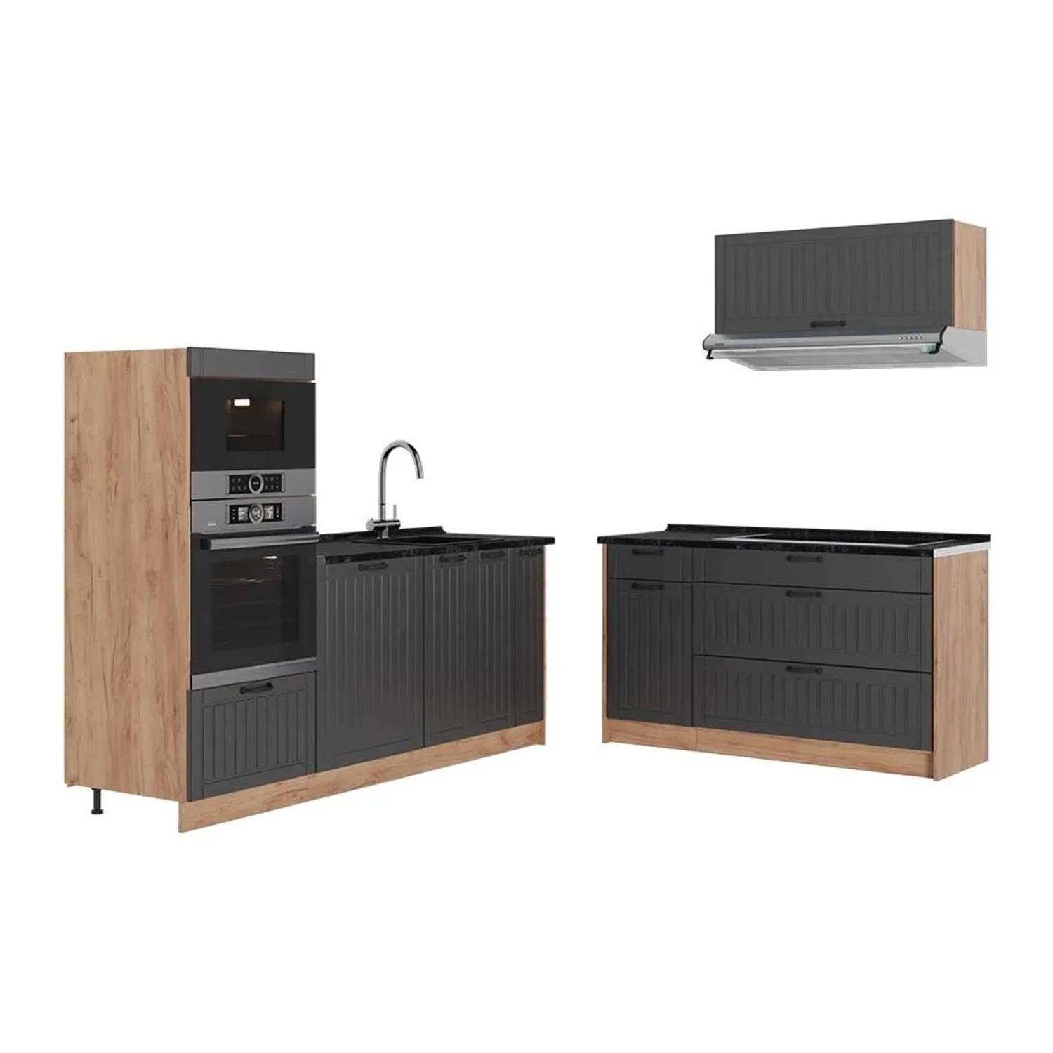 Vicco Küchenzeile Fame-Line Dunkelgrau/Goldkraft Eiche 340 x 154 AP Anthrazit Art Nr 63893