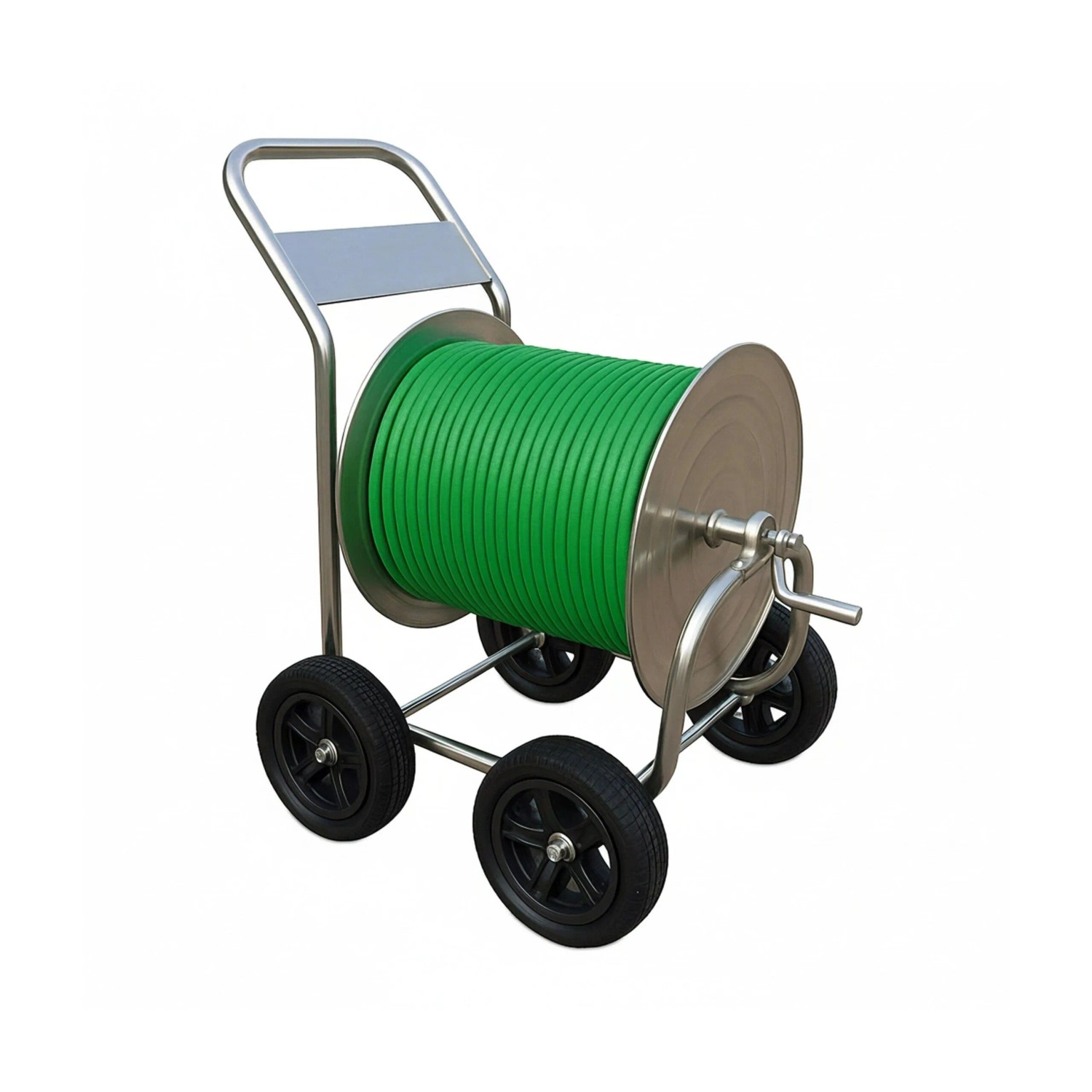 Relaxdays Schlauchwagen Edelstahl Silber Fahrbar 100 cm x 73 cm x 57 cm 23,8 kg