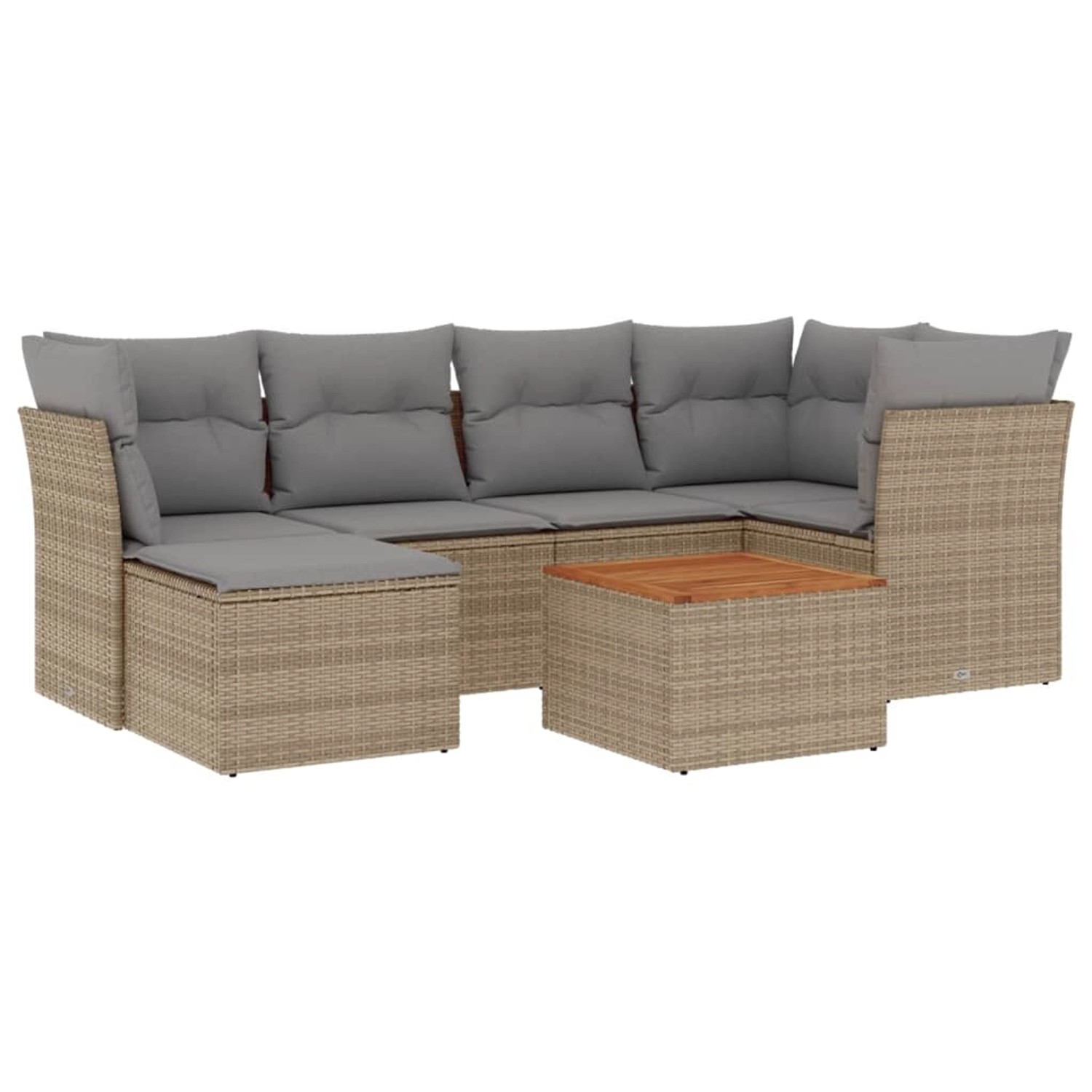 vidaXL 7-Tlg Garten-Sofagarnitur mit Kissen Beige Poly Rattan 3256080