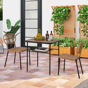 Costway 3-TLG. Gartenmöbel Set Balkonmöbel mit 2 Rattanstühle & Esstisch