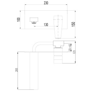 Technische Zeichnung: PaulGurkes Unterputz Waschtischarmatur, 2-Loch Mischbatterie mit Maßen.