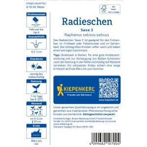 Kiepenkerl Radieschen Saxa 3 Saatgutpackung, Gemüsesamen für rote, runde Radieschen.