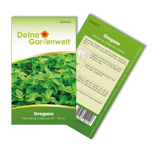 Deine Gartenwelt Oregano Samenpackung mit Oregano Pflanzen Abbildung.