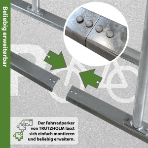 Detailaufnahme: TRUTZHOLM Fahrradanlehnbügel aus Stahl, feuerverzinkt, erweiterbar.