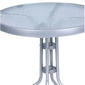 Mojawo Bistrotisch, rund, 60 cm, silberfarben, mit Glasplatte. Gartentisch für Balkon und Terrasse.
