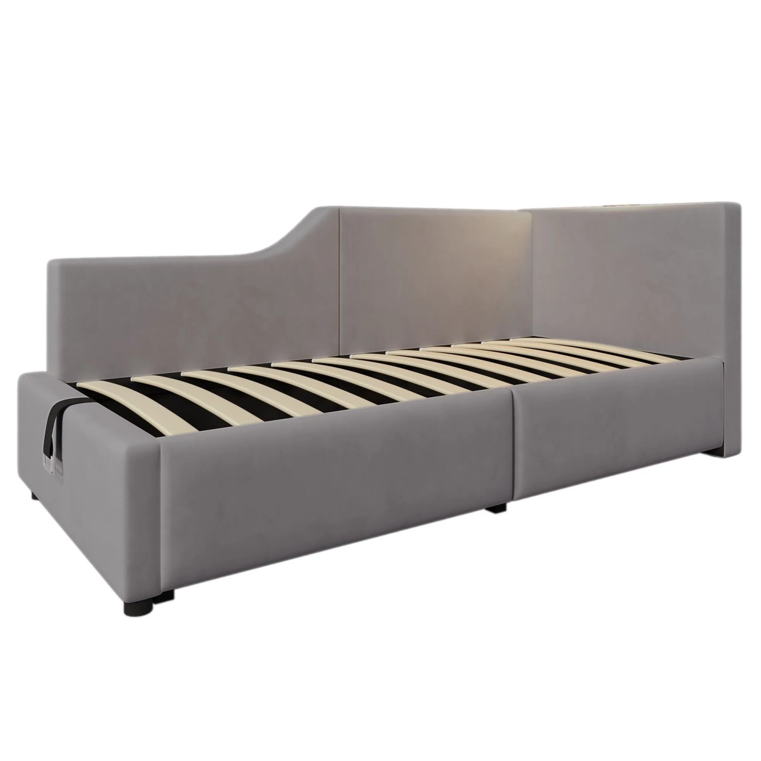 okwish Polsterbett 90x200cm mit Stauraum Leselicht Kinderbett Grau ohne Matratze