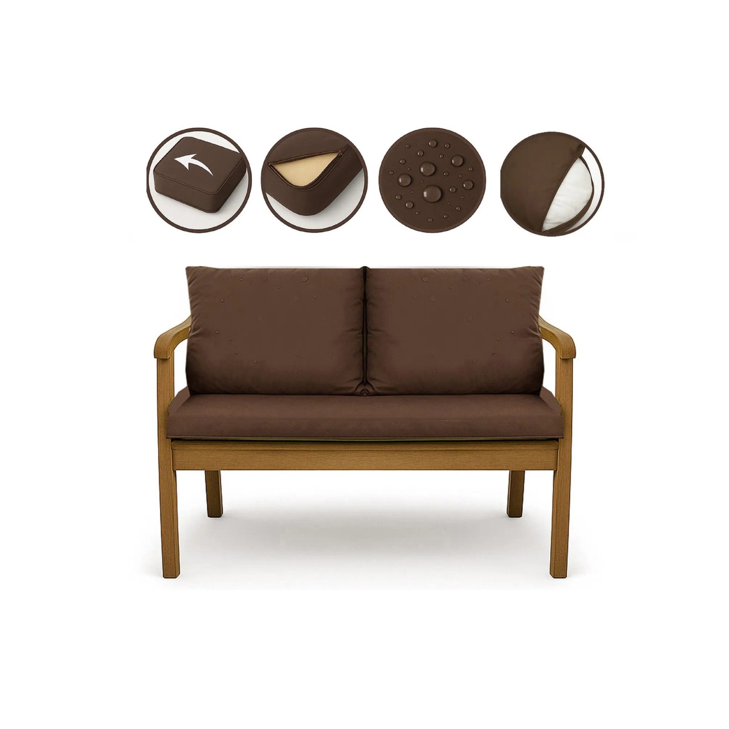 Setgarden Mix Bench Kissen Outdoor Kissen Bankauflage 100x60+2x50x56cm Kissen Für 2-Sitzer Bänke 1tlg 1tlg Braun_3