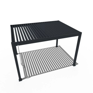 Freistehender, graphitgrauer Weide Pavillon 3x4m mit Stahl-Lamellen und Aluminium-Gestell.