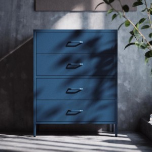 Jan Nowak Schubladenkommode CARLA, dunkelblau, mit 4 Schubladen. Wohnzimmerschrank.