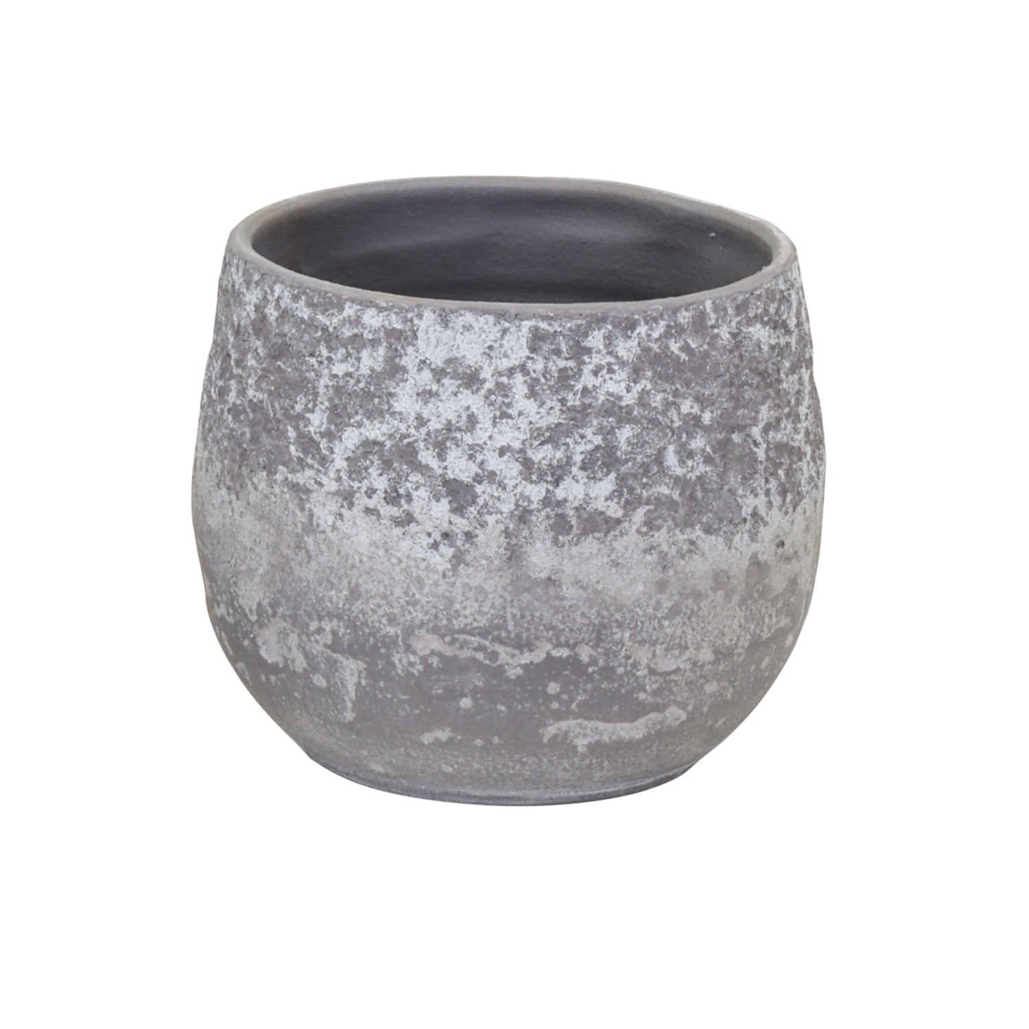 A.H.G. Keramiktopf Rustic Glasiert Rund Bauchig 17 cm x 15 cm Grau